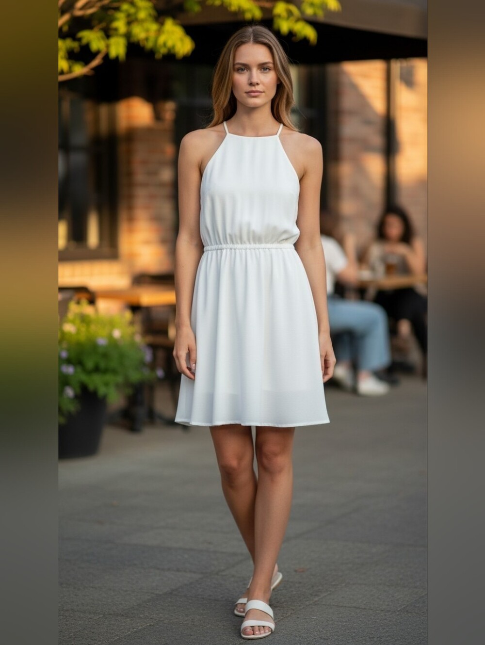 Everly White Halter Dress Women's Medium NWT | Sleeveless Fit & Flare Cocktail